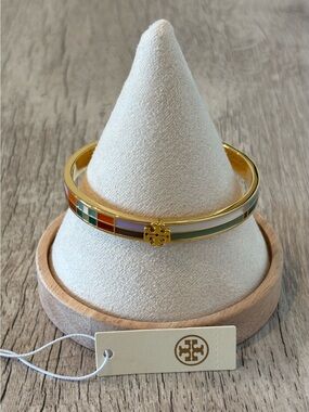 Tory Burch Gold Bracelet with Pastel Multi-Color Enamel